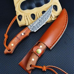 Hot C9274 Survival Straight Knife 3Cr13Mov Laser M￶nster Drop Point Blade Full Tang Wood Handtag Fast Blad Hunting Knives With Leather Mante