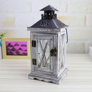 Candle Holders Rustic Wooden Holder Nordic Creative Retro Lantern Candlestick Glass Windproof Iron Stand Home Decor D