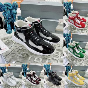 Tasarımcı Sıradan Ayakkabı Erkekler Amerika Kupası Spor Sabahları Yüksek Top Patent Deri Eğitimler Düz Sabah Siyah Mesh Dant-Up Açık Dış Mekan Ayakkabı Ayakkabı