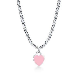 Design 925 Sterling Silver Beads Necklaces For Women Jewelry With Pink Blue Red Black Color Enamel Heart Necklace Whole191q