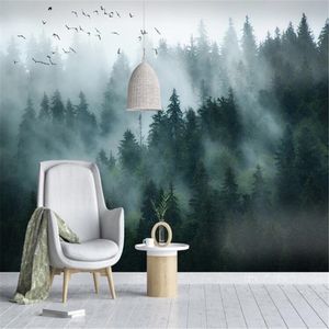 Tapety Milofi duże nietknięte tapety Mural Nordic Minimalist Dym Krajobraz Ptaki Lasowe salon Sypialnia Ściana 220927