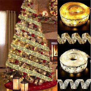 Przyjęcie przybory świąteczne Dekoracja LED Wstążka Wróżki Ozdoby choinki do domu DIY Bows Light String Navidad Nowy rok GC1648