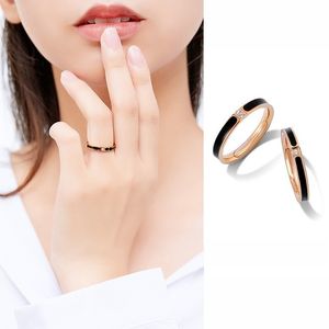 Rose Golden Titanium Steel Polished Epoxy Black Couple Rings Fashion Men Women Wedding Engagement Ring