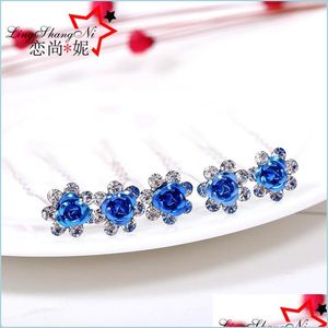 Hair Clips Barrettes Wedding Bridal Hairpins Crystal Rhinestone Rose Flower Hairpin Clips Styling Accessories High Hair Jewelry 1826 Dh6S4