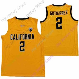 Mitch 2020 Yeni NCAA Koleji California Golden Bears Formaları 2 Gutierrez Basketbol Forması Sarı Tüm Dikişli Nakış