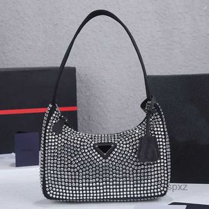 Bolsas de noite 2022 bolsa de ombro axila bolsas de nylon bolsas femininas bolsa hobo strass decorar fecho de zíper celular bolso carteira preta