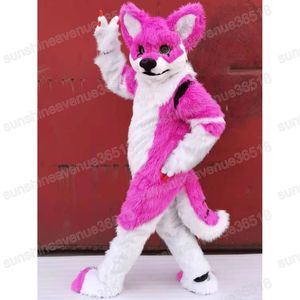 Halloween rosa pelziger Husky-Hund-Maskottchen-Kostüm, Tierthema, Charakter, Karneval, Erwachsenengröße, Fursuit, Weihnachten, Geburtstag, Partykleid