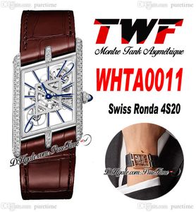 TWF WHTA0011 Swiss Ronda 4S20 Quartz Unisex Watch Montre Asymetrique Mens Ladies Watches Diamonds Case Skeleton Dial Brown Leather Womens Super Edition PURETIME A1