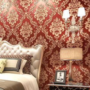 Wallpapers dark red 3D Embossed Wallpaper For Home Roll Luxury Classic Silver Floral Living Room Wall Paper Bedroom TV Background Decor 220927