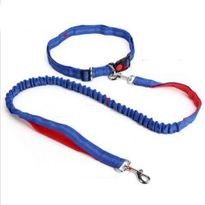 Dog Collars Leashes Pet dog traction rope explosionproof flush elastic nylon sports walking belt multifunctional free 220923