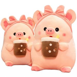 Plush Dolls 1pc 30-60cm Boba Pink Pig Plushies Bow Headband Dressing Piggy Stuffed Animals Throw Pillow Hug Massage Cushion For Kids Birth 220927