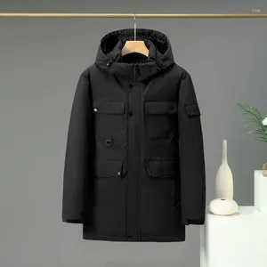 Jaqueta masculina de inverno de marca longa quente e grossa parkas com vários bolsos casaco de carga outono roupas clássicas parka casual à prova de vento