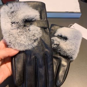 CH Designer handskar l￤derhandskar damer f￥rskinn kanin p￤ls vintermitten f￶r kvinnliga officiella replika mot kvalitet europeisk storlek t0p kvalitet 001a