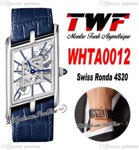 TWF WHTA0012 Swiss Ronda 4S20 Quartz Unisex Watch Montre Asymetrique Mens Ladies Watches Steel Case Skeleton Dial Blue Leather Womens Super Edition Puretime B2