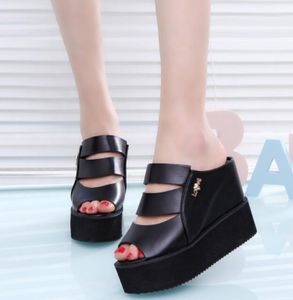 Slippers Women 2022 Super High11cm Wedges Platform Fish Mouth Dames Schoenen White Fashion Mules Shoes Pantufa Zapatos Mujer