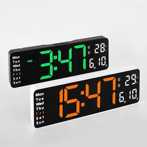 Wall Clocks Wall-mounted Digital LED Large Number Display Electronic Clock Remote Control Temp Date Week Memory Function