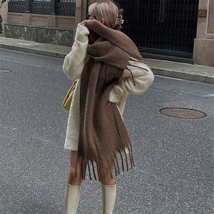 Scarves Winter Thick warm Solid Cape Wraps Female bandana pashmina Luxury Cashmere Womens Scarf long tassel female foulard thick blanket 220927