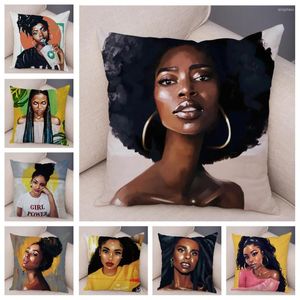 Kudde tecknad svart kvinnor fodral mjukt plysch för soffa bil heminredning färgglada vackra afrika flicka lady kuddecase