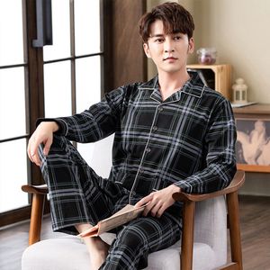 Mäns Sleepwear Spring Autumn 100Cotton Pyjamas Set For Men Plaid Sleepwear Suit Casual Home Clothes Pijamas Hombre Loungewear Plus Size 4XL 220924