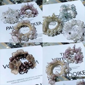 Hårgummiband Kvinnor Beading Flower Pearl Coiling Lady Handmade Weave Fashion Rubber Band Mticolor Hair Accessories 5ht J2 Drop de Dhtzd