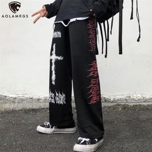 Pantaloni da uomo Aolamegs Gothic Men Pantaloni sportivi casual giapponesi Graffiti Anime Punk Hippie Pantaloni a gamba larga Harajuku High Street Streetwear 220924