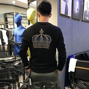 Men's Hoodies Men's & Sweatshirts Men's Autumn Winter Heavy Craft Crown Pattern Letter Rhinestone Sequins Design Luxury Sweater