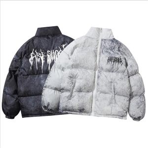 Męskie Parkas Parkas Hip Hop Ogólna wyściełana kurtka bombowa płaszcz Streetwear Graffiti Parka Cotton Harajuku Winter Emwear 220924