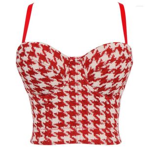 Kvinnors tankar Kvinna Y2K Houndstooth Sweet Camisole Plaid Corset Contrast Color Woolen Tube Top Women Bustier Bra Camis Bodycon 90s Crop