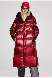 반짝이는 후드 흰 오리 다운 재킷 여자 겨울 캐주얼 한 두꺼운 긴 레이저 코트