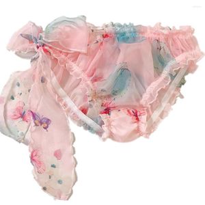 MUITAS MENS Mensy bolsa calcinha de calcinha de chiffon para mulheres lactas laciais up roupas íntimas macias lady biquíni breve gays imita lingerie