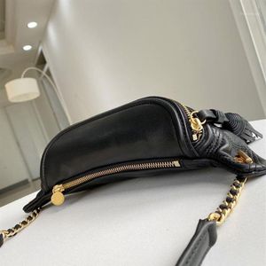 Midjeväskor Äkta läderväska Fårskinn Material Ins Style Internet Kändisar Fritid Tjej Crossbody Bröst Fanny Black1248l