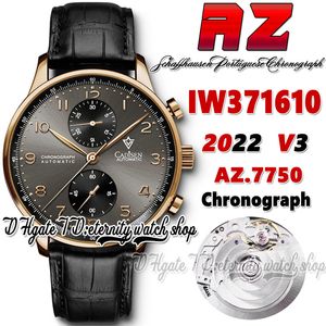 AZF V3 ZF371610 A7750 Automatisk kronograf Mens Watch Grey Dial Number Markers Rose Gold Case Black Leather Strap 2022 Super Edition Stopwatch Eternity Watches