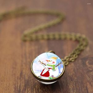 Interior Decorations Christmas Car Pendant Decoration Snowman Double Sided Glass Ball Gem Auto Rearview Mirror Hanging Accessories Xmas Gift