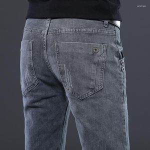 Men's Jeans Nice Korean Style Men Grey Slim Skinny Man Biker Scratch Designer Stretch Fashion Casual Pants Pencils