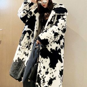 Mulheres Jaquetas Zadorin Inverno Engrossar Vaca Oversize Impresso Com Capuz Longo Faux Mink Casaco De Pele Mulheres Furry Faux Fur Jacket para Amantes Casacos Homem 220926