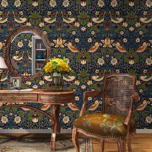 Wallpapers 0.53x10m Chinese style brown flower and bird pattern wallpaper living room bed dining TV sofa background wall paper 220927