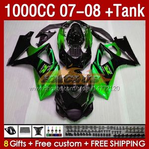 Fairings Tank for Suzuki GSXR 1000 CC K7 GSXR-1000 GSXR1000 07 08 Bodys 158NO.60 1000cc GSX R1000 2007 2008 Bodywork GSX-R1000 2007-2008 Zestaw pełnego owiewki Zielony Czarny