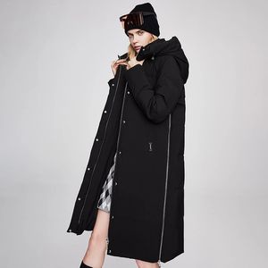冬のレディースダウンジャケット厚くて長く暖かく、風に耐えるフード付き快適なゆるい女性コート