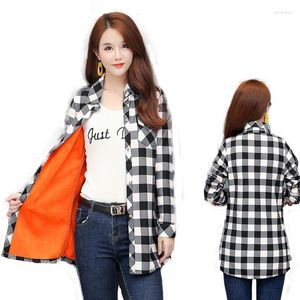 Women's Trench Coats Women's Jacket 2022 Spring And Autumn Plaid Mid-length Fashion Plus Velvet Long-sleeved College Wind Youth