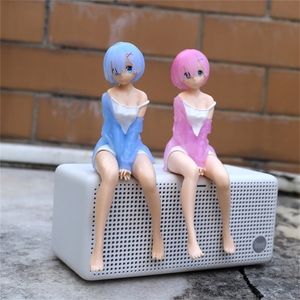 Anime mangá 14cm Rem ram figura anime re vida em um mundo diferente de zero ram rem sit down pvc collection ação figura modelo brinquedão bonecas 220923