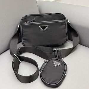 Nylon Canvas Postman Bag Men Shoulder Messenger Bags Chian Hobo Handbags Coin Wallet Wide Weave Strap Triangle Pattern Zipper Pocket