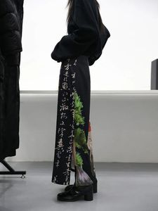 Etekler boya siyah baskı etekleri kadın aline bölünmüş uzun etek harajuku japon sokak giyim gotik faldas largas mujer fahiş 220924