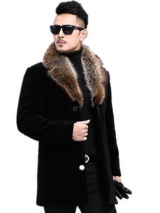 Primavera casaco masculino mistura de lã outono inverno casaco masculino com gola de pele artificial casaco masculino inverno trench meados de comprimento jaqueta