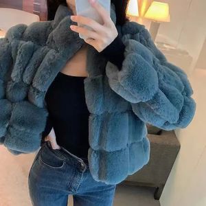 Womens Fur Faux Ever Luxury Rabbit Coat for Women Korean Chic Short Zipper Jacka Ladies Winter Thick Warm Plush Jackets 220927