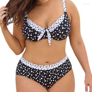 Kvinnors badkläder Pokal Dot Print Bikini Set Women Plus Size Randig Split Two Piece Swimsuit High midje strandkläder 2022 Kvinnors