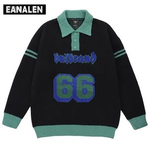 Men's Sweaters Harajuku Vintage College Wind Lapel Knit Oversized Thick Jumper Grandpa Ugly Women's Y2K 220926