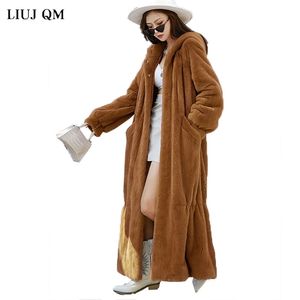 Frauen Pelz Faux 4XL 5XL Übergroße Kleidung Frauen Winter Jacke XLong Parkas Warm Flauschigen Mantel Mit Kapuze Koreanische Mode Mantel weibliche 220927