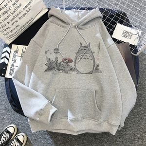 Kvinnors hoodies tröjor japanska anime tecknad totoro hoodie kvinnor kawaii hoodis miyazaki hayao studio ghibliharajuku grå tröjor unisex 220926