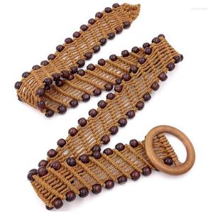 Belts Round Wood Buckle Bohemian Style Wax Rope Fully Hand Woven Women's Belt National Skirt