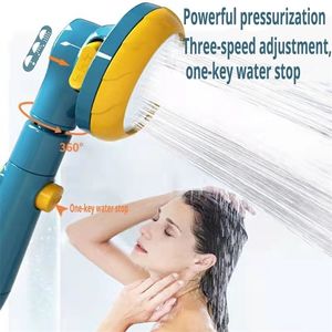 Bathroom Shower Heads 360 Rotated Rainfall 3 Modes Adjustable High Pressure Water Saving Switch Button Accessories 220927